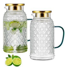 Buaic glass pitcher with lid front view, 68 oz capacity for easy serving