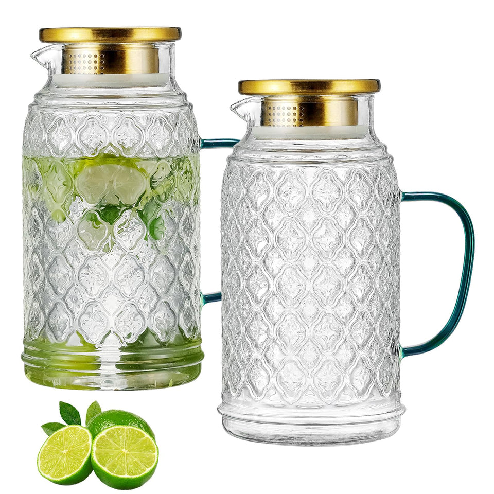Buaic glass pitcher with lid front view, 68 oz capacity for easy serving