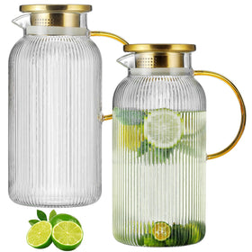 Buaic glass pitcher with lid demonstrates spill-proof serving for beverages.