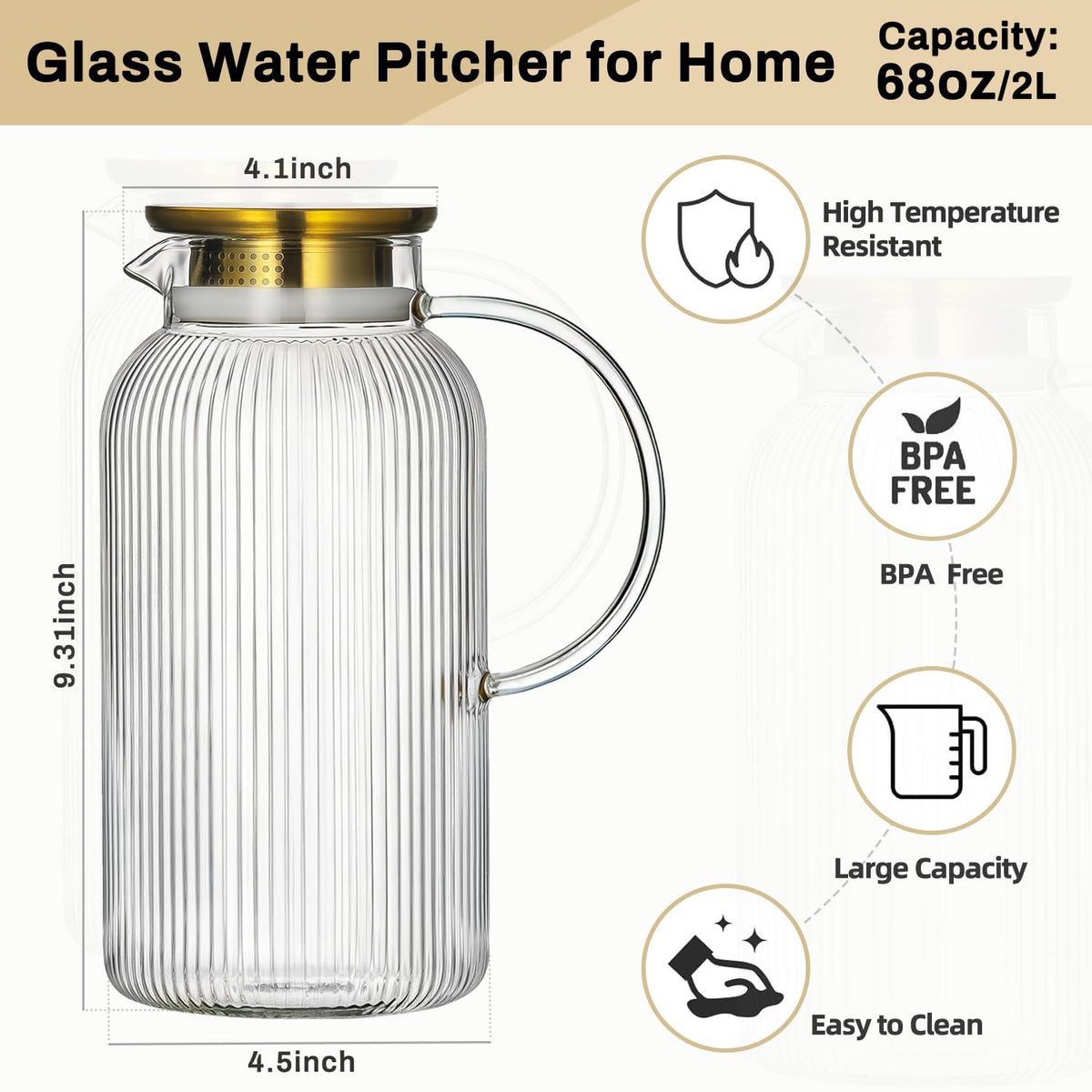Buaic pitcher demonstrating silicone base for stability on countertop