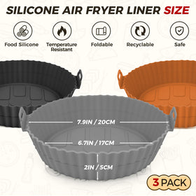 Buauty 8-Inch silicone liner fits 3.6–6.8 Qt air fryers for versatile use.