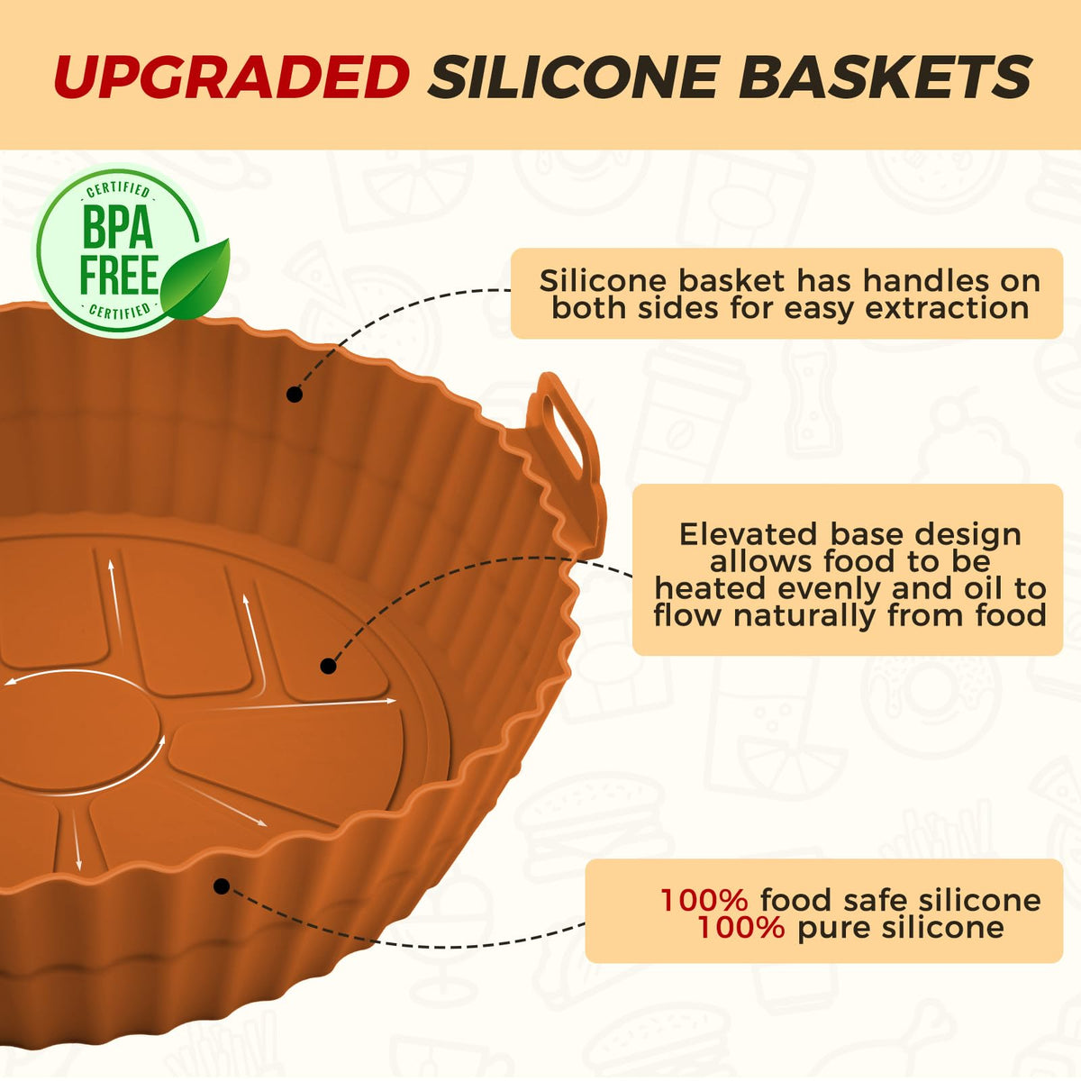 Buauty reusable silicone pot with heat circulation lines for even doneness.