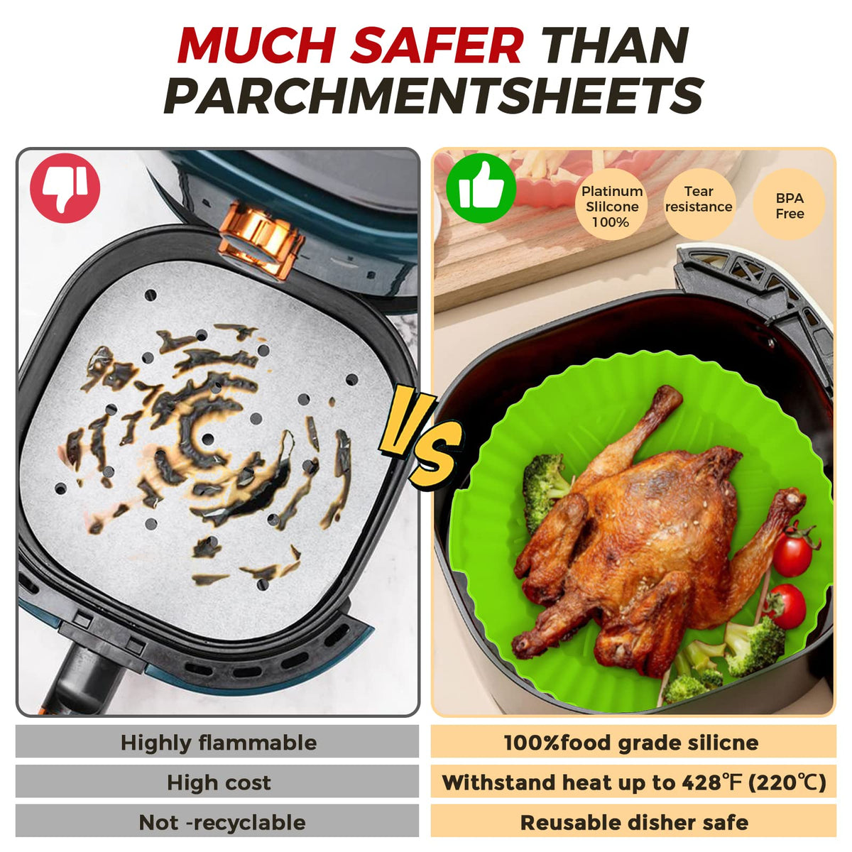 Food placed on Buauty liner shows crisp results with minimal residue.