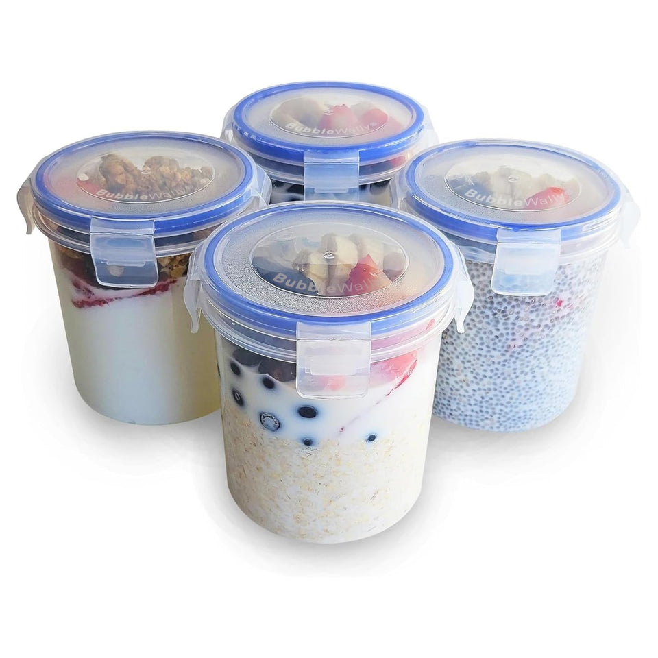 BubbleWally overnight oats container set with 16 oz capacity for on-the-go meals