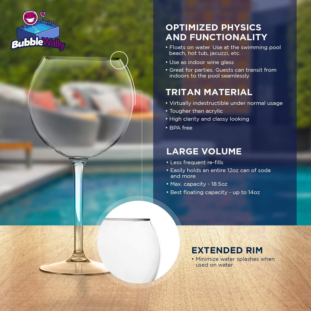 BubbleWally stemmed floating wine glasses resting on water outdoors