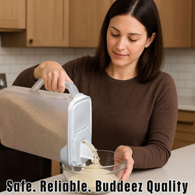 Buddeez airtight seal improves freshness and protects cereals and flours from moisture.
