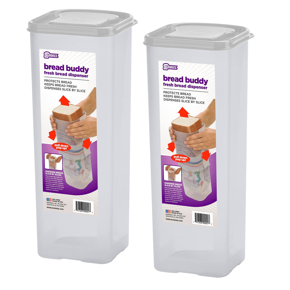 Buddeez Bread Buddy airtight container front view showing the clear lid for freshness and organization
