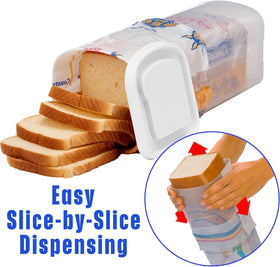 Buddeez Bread Buddy clear plastic shows bread type and expiry at a glance