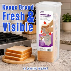 Buddeez Bread Buddy vertical storage frees up counter space in a compact kitchen
