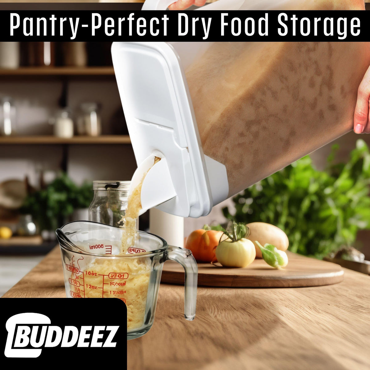 Buddeez EZ Grip handle aids lifting and pouring with one-handed control.