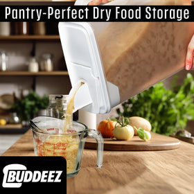 Buddeez EZ Grip handle aids lifting and pouring with one-handed control.