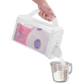 Wide-mouth opening with scoop access for measuring ingredients