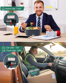 Buddew 3-in-1 lunch box supports 110V, 12V, and 24V power.