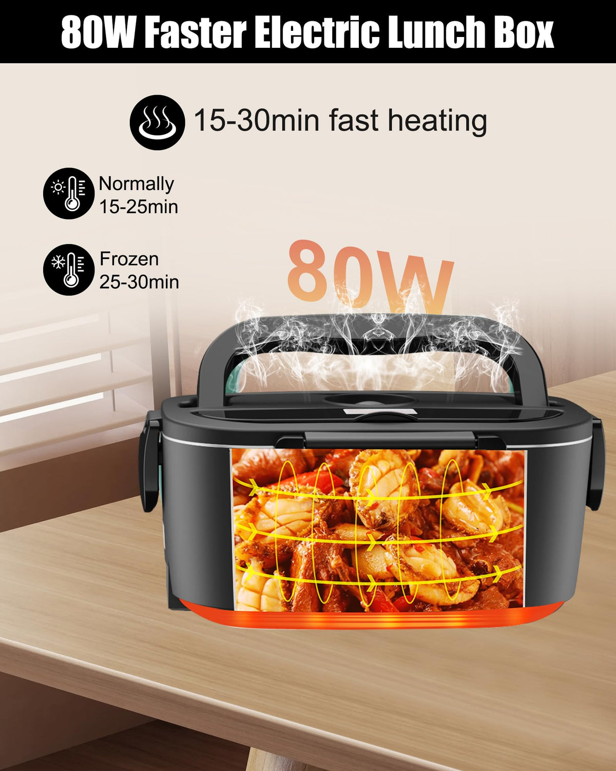 Buddew electric lunch box 80W heating for quick warming.