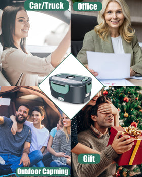 Buddew car plug setup enables warm meals during travel.