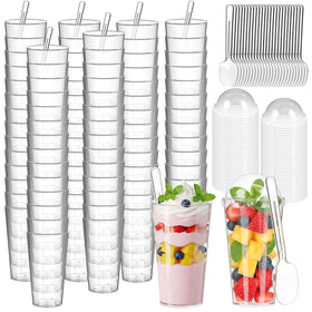 Budiwati 3oz dessert cups with lids showing layered desserts for tastings