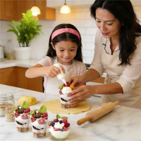 Budiwati jello and pudding cups with a transparent body showcasing layers