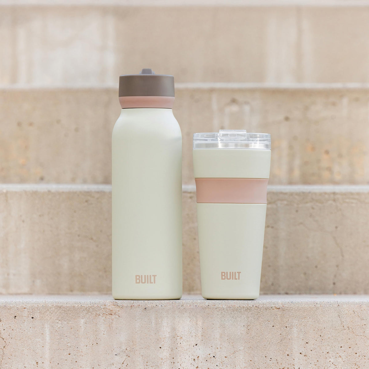 Built Shasta tumbler with silicone grip offers comfortable handling.