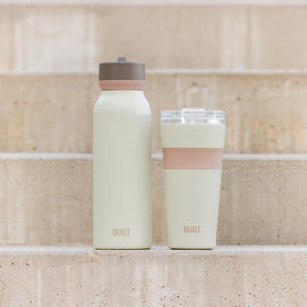 Built Shasta tumbler with silicone grip offers comfortable handling.