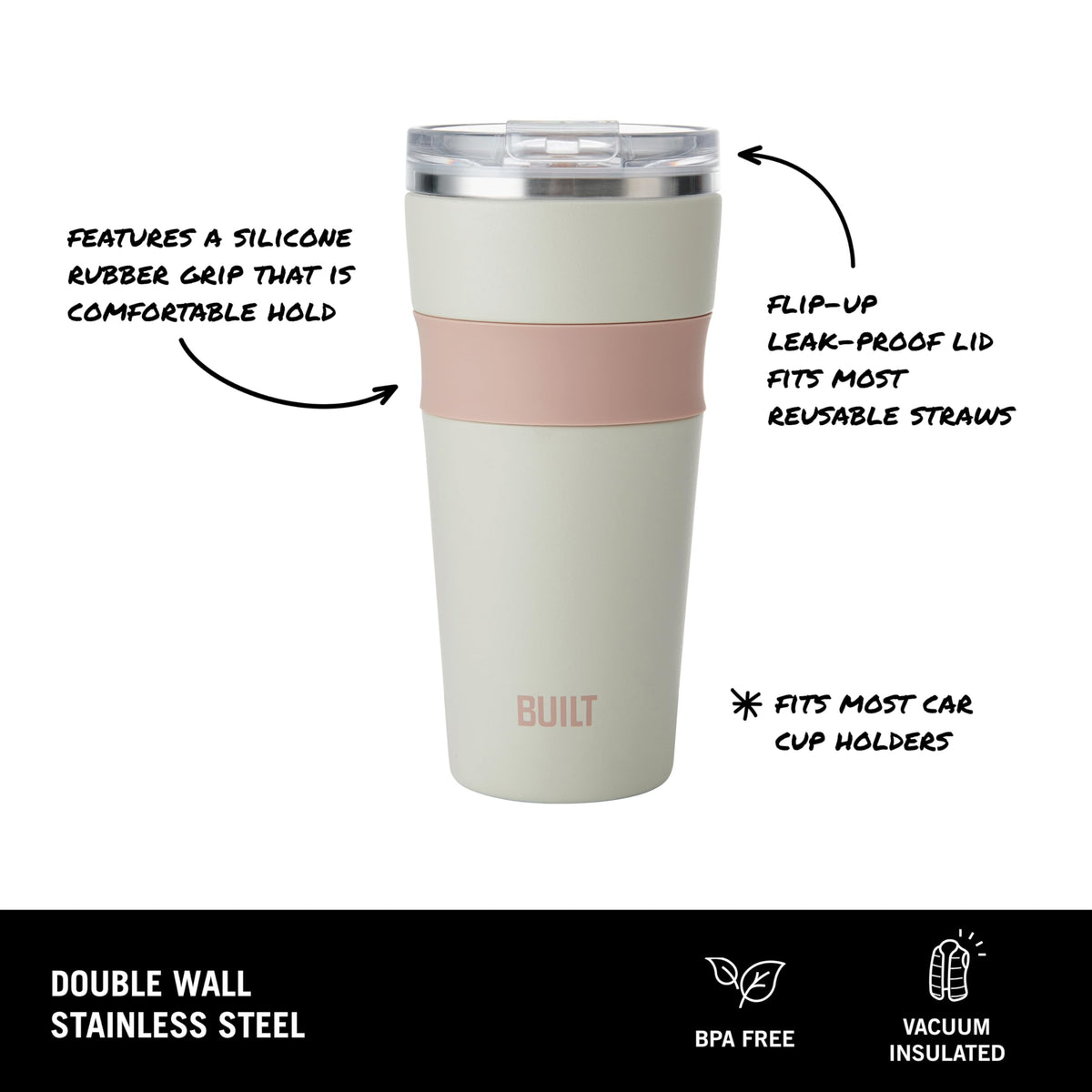 Built Shasta tumbler stainless-steel body for durable daily use.