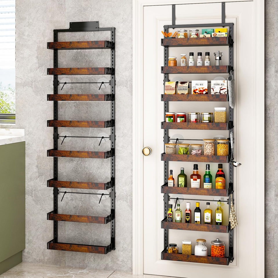 BUKFEN 8-tier over-the-door pantry organizer on display, showcasing organized storage.