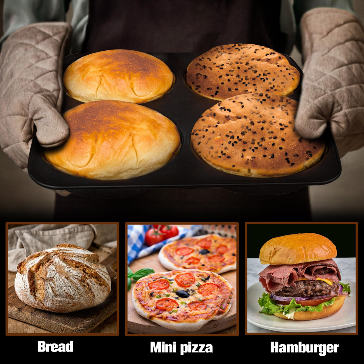 BuleVina 5x5 cavities bun pan oven-ready design for consistent buns.