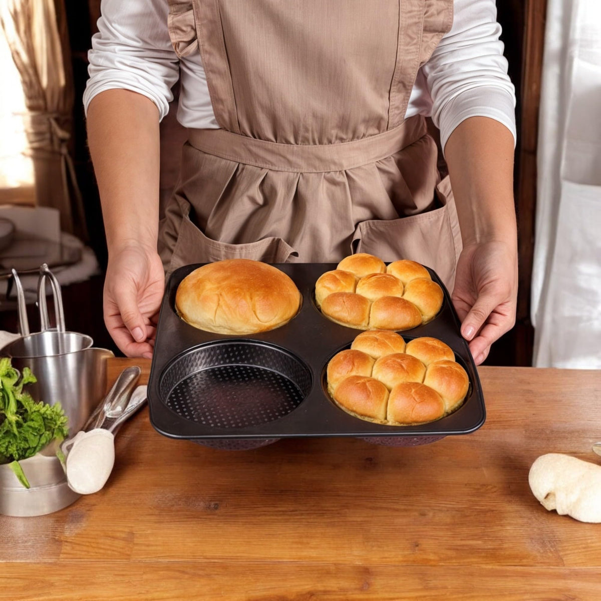 BuleVina bun pan heat-resistant up to 450°F for everyday baking.