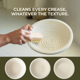 Bulka banneton ergonomic handle in use for comfortable cleanup.