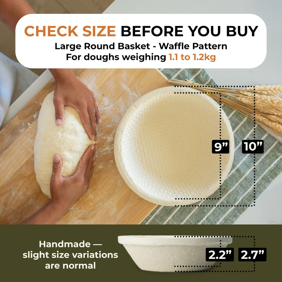 Bulka 1kg-capacity banneton helps shape larger loaves for sourdough, rye, or focaccia.
