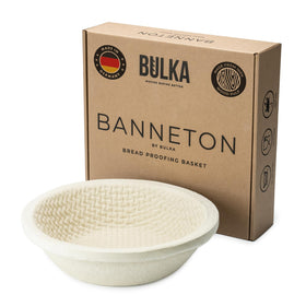 Bulka large-round banneton 9in proofing basket ready for dough rise and reliable loaf shaping.