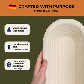 Bulka oval banneton groove-pattern emphasizes even moisture for crusty loaves.