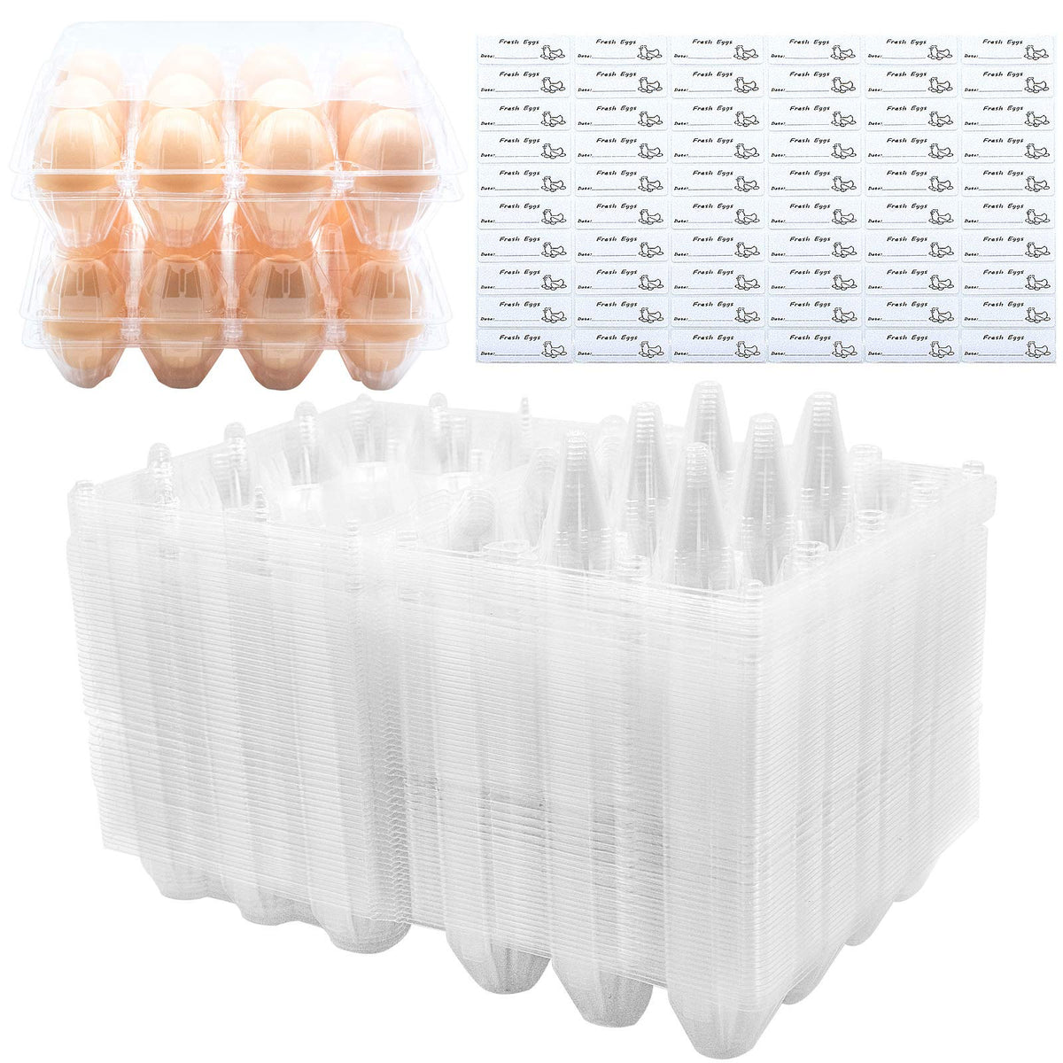 BULKBUY 60-pack clear egg cartons for market display.