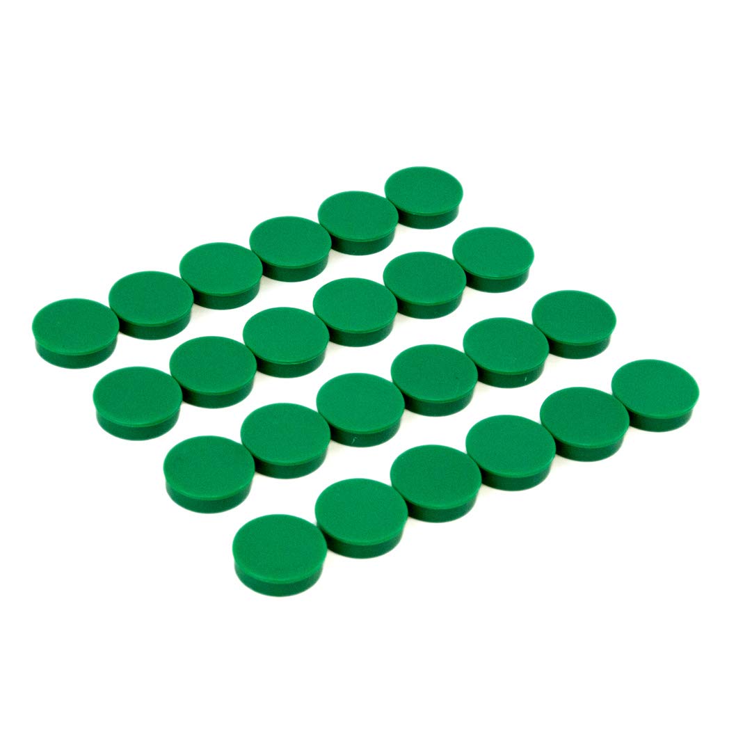 Bullseye Office green magnet on refrigerator holding notes