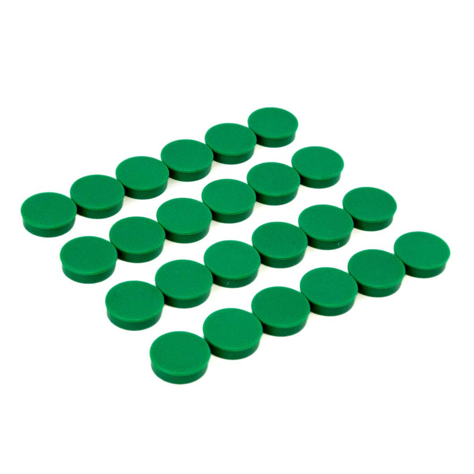 Bullseye Office green magnet on refrigerator holding notes
