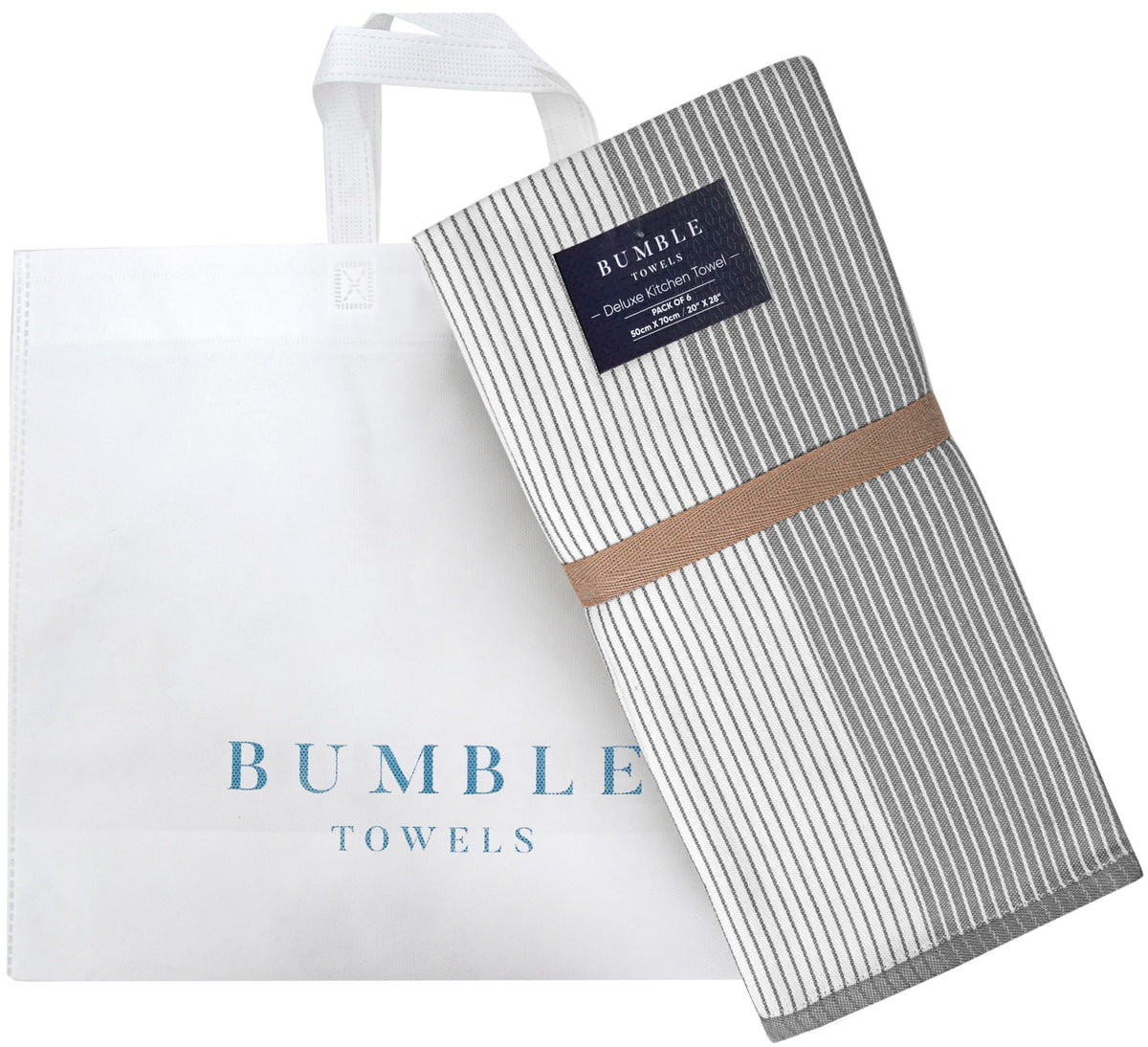 Bumble Towels gray color with soft texture on a kitchen counter