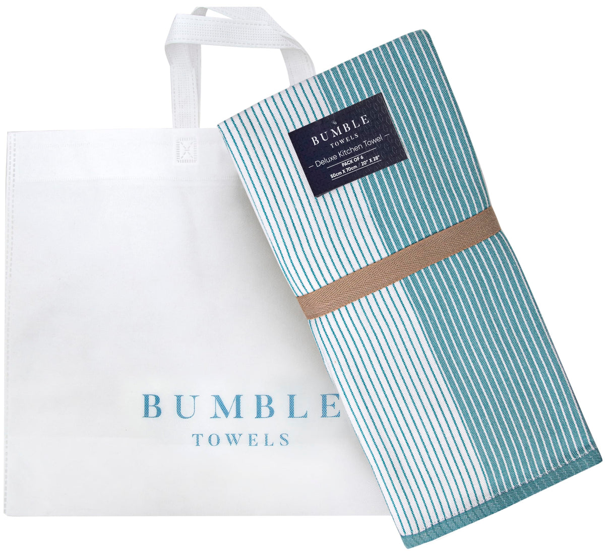 Bumble Towels hanging loop and tote bag add convenient, gift-ready features.