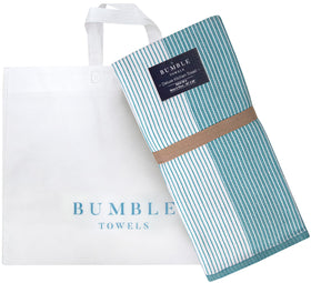 Bumble Towels hanging loop and tote bag add convenient, gift-ready features.