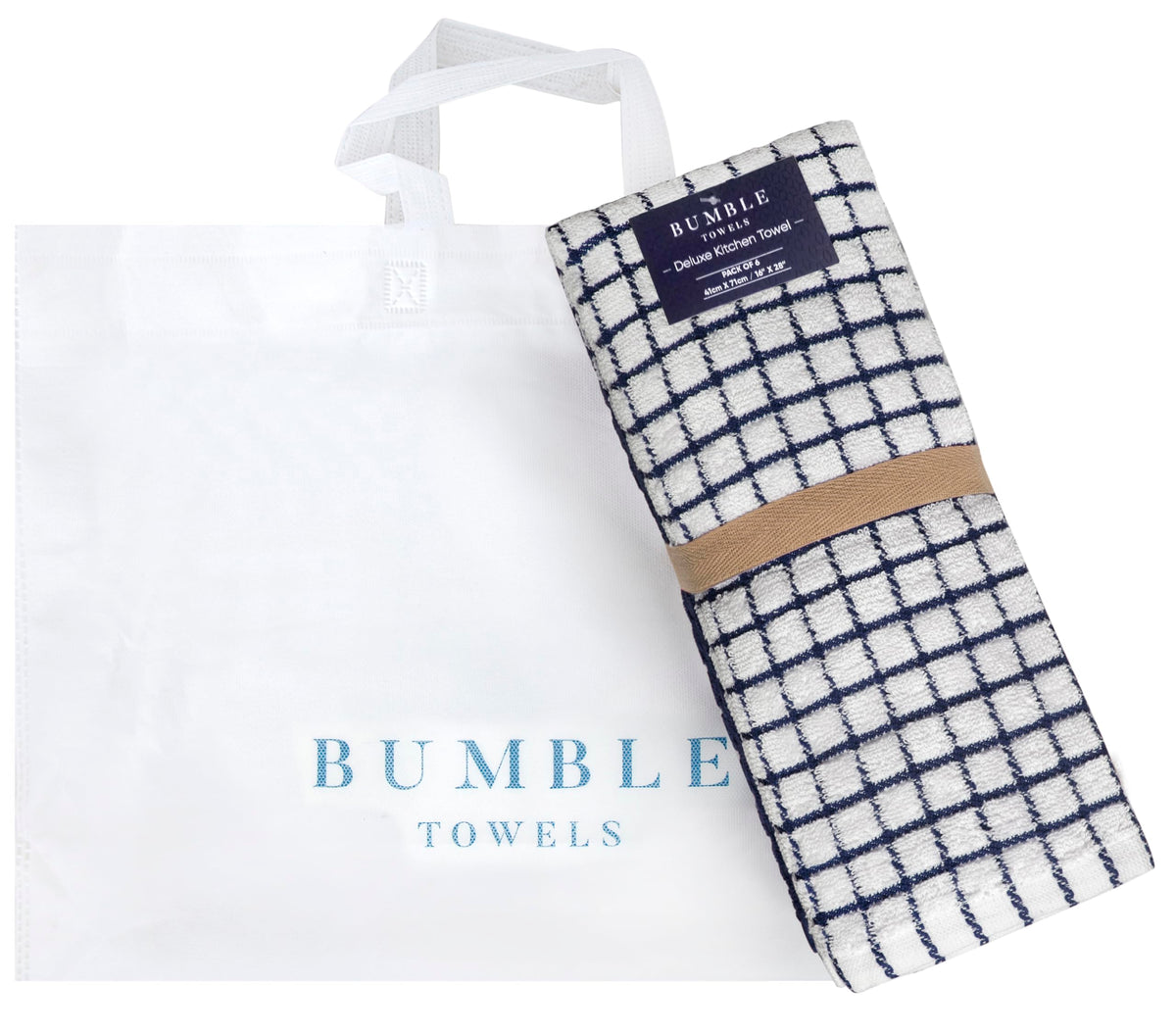 Bumble Towels with hanging loop for easy drying and accessible storage.