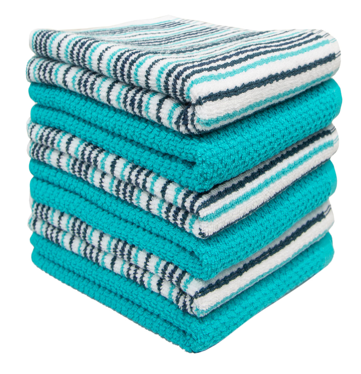 Aqua Bumble Towels set ready to use in the kitchen with vibrant color.