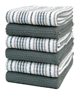 Bumble Towels kitchen towel, popcorn stripe absorbs spills efficiently.