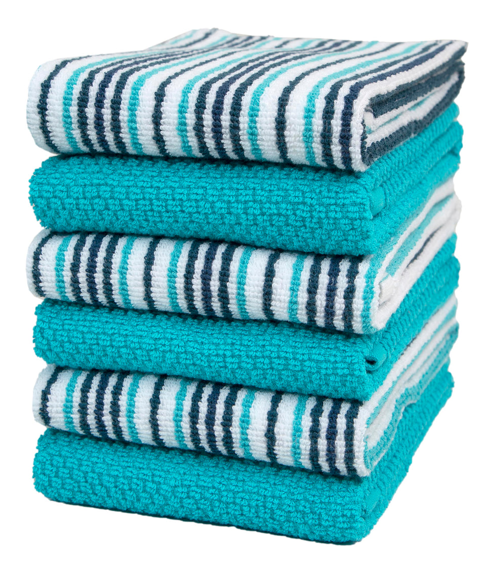 Bumble Towels kitchen towel with popcorn stripe 16x26, six-pack, highly absorbent for everyday spills.