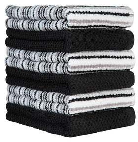 Bumble Towels popcorn stripe towels in use for spills and hand drying.