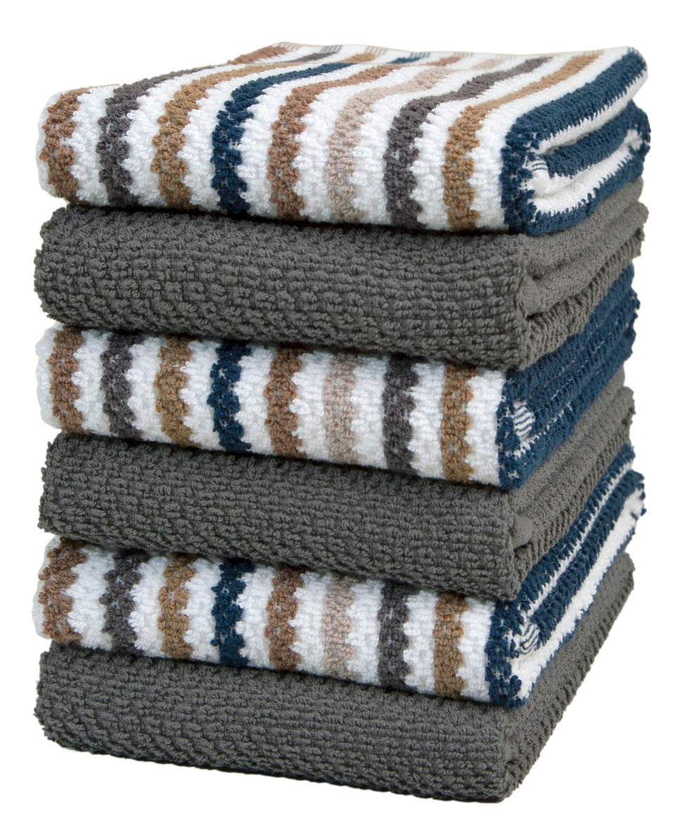 Bumble Towels premium kitchen towel in gray popcorn stripe with high absorbency.