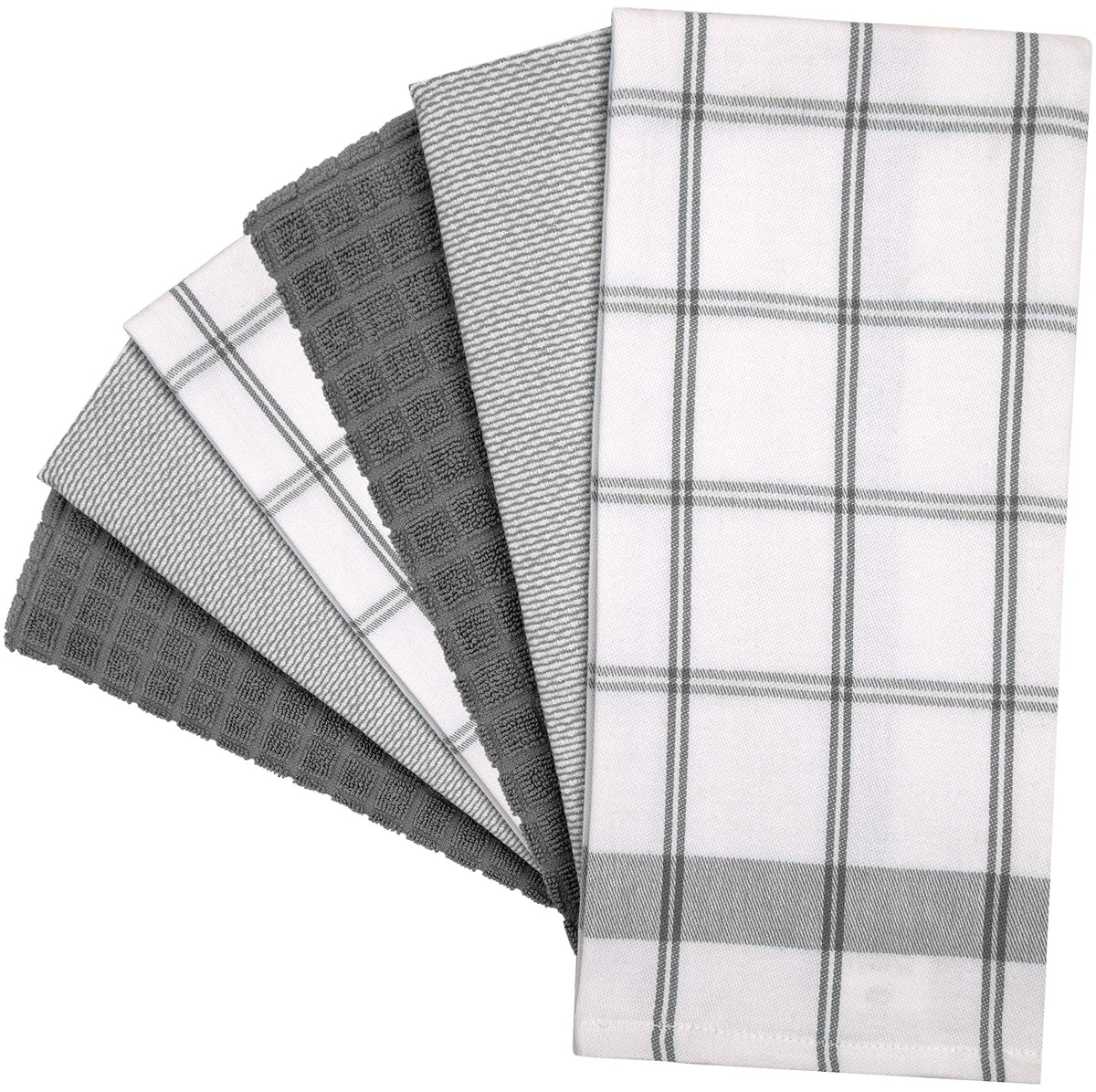 Bumble Towels six-pack flat and terry textures ideal for drying dishes.