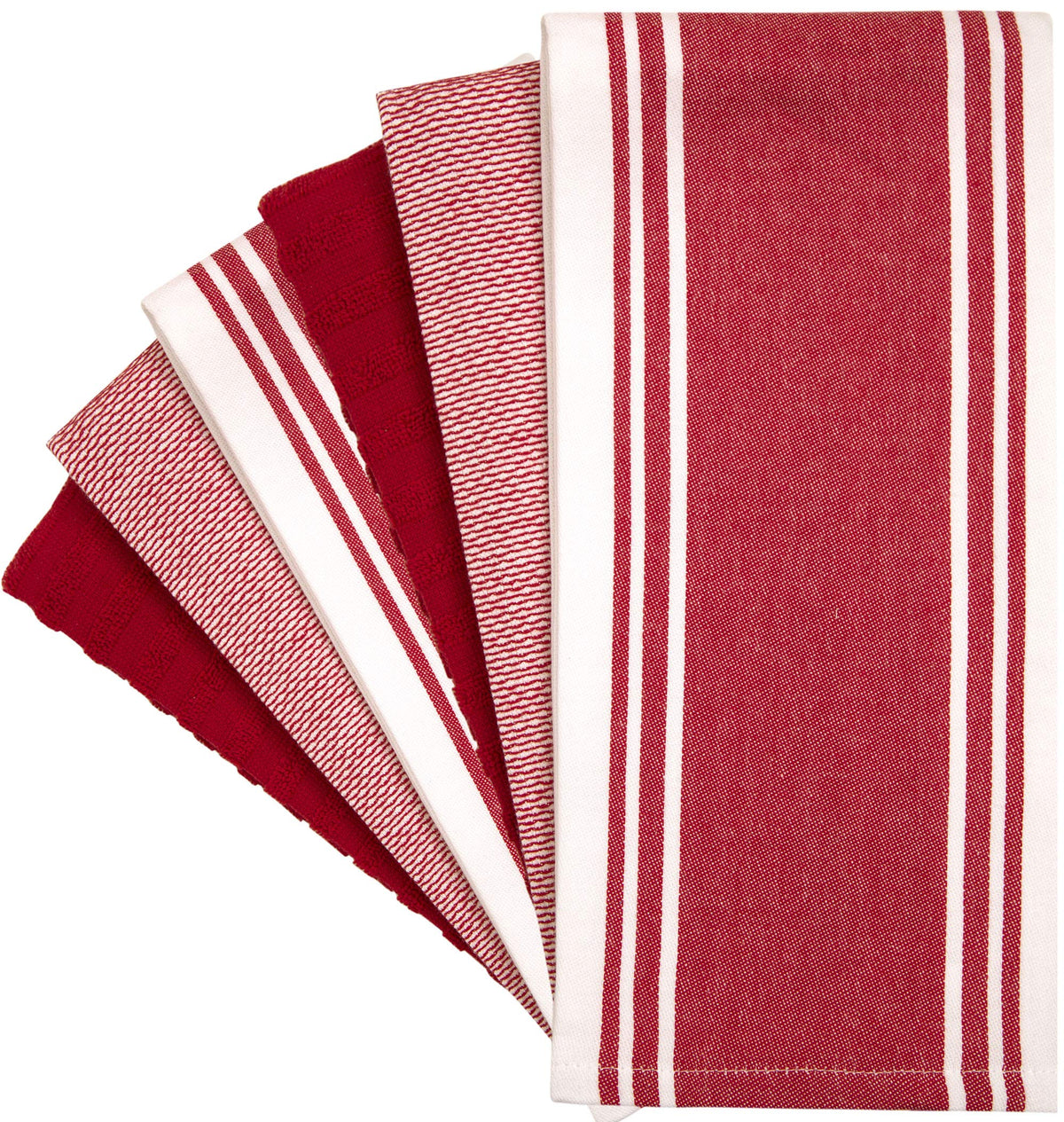 Bumble Towels six-pack display demonstrates varied textures for versatile kitchen tasks.
