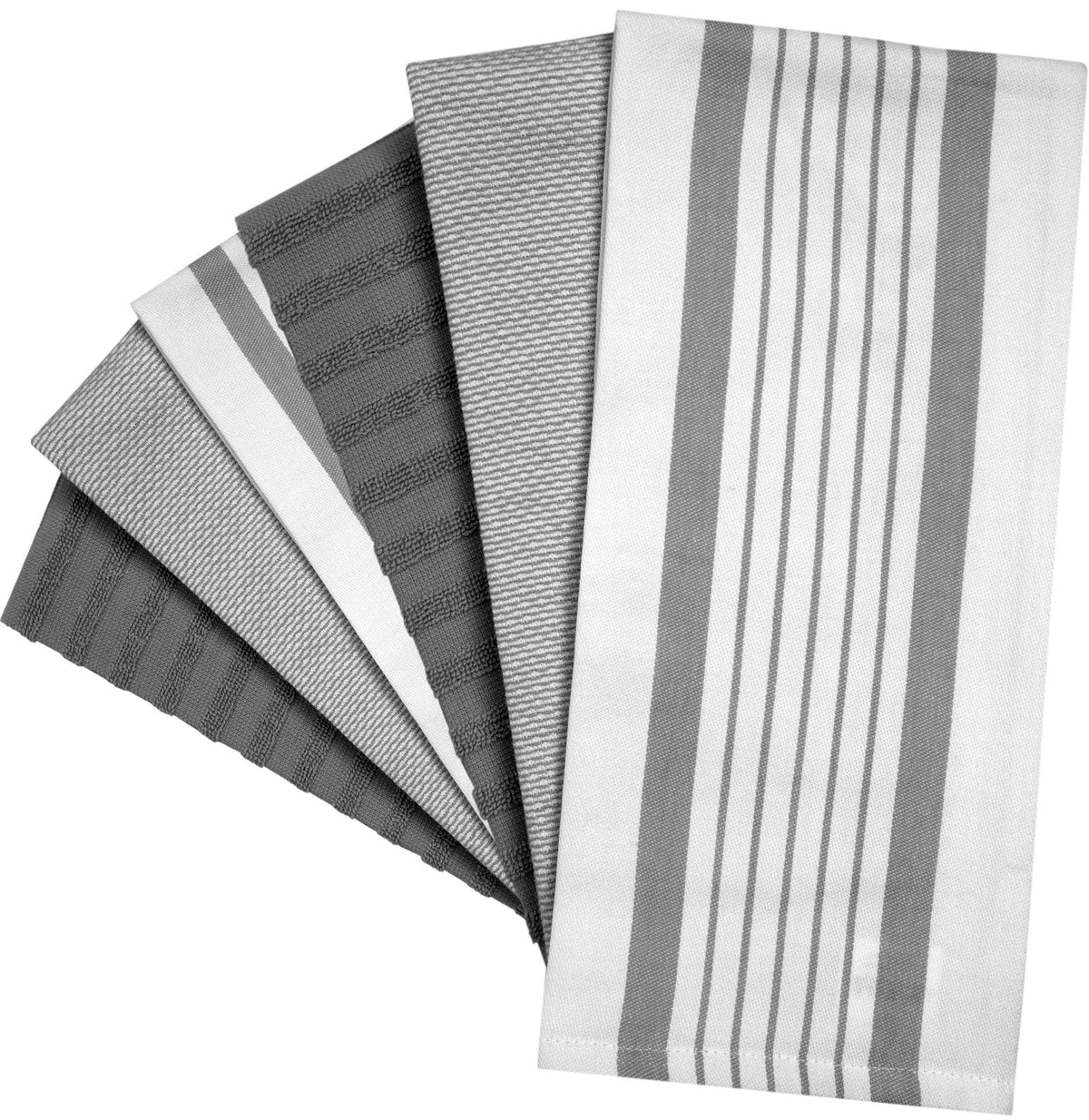 Bumble Towels 6-pack set with flat and terry towels for versatile kitchen tasks.