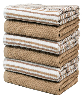 Bumble Towels six-pack tan kitchen towels, ready for busy messes.