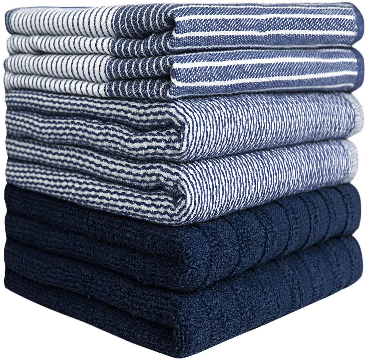 Bumble Towels terry navy towel absorbs spills efficiently during cooking.