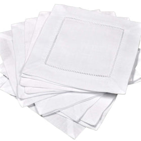 Bumblebee Linens CNLWH-001 white linen hemstitched cocktail napkins, elegant 6x6 inch for formal gatherings