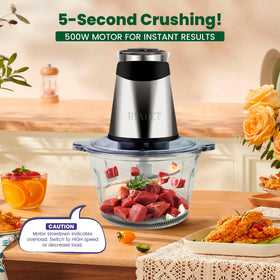 BUMET 8-cup stainless-steel bowl supports versatile chopping and pureeing.
